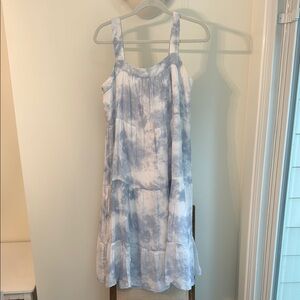 Blue and White Tie-Dye Sleeveless Dress